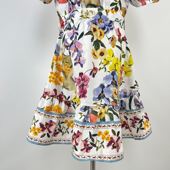 NWOT FARM Rio Floral Ruffles Greek Garden Off-White Mini Dress Size XL - Picture 11 of 14